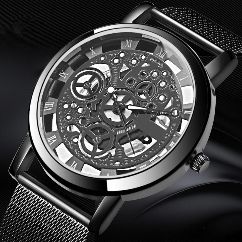 Mens Fashion Hollow Watches Men Business Watch Male Stainless Steel Mesh Belt Skeleton Quartz Wrist Relogio Masculino, Black
Mens Fashion Hollow Watches Men Business Watch Male Stainless Steel Mesh Belt Skeleton Quartz Wrist Relogio Masculino, Black