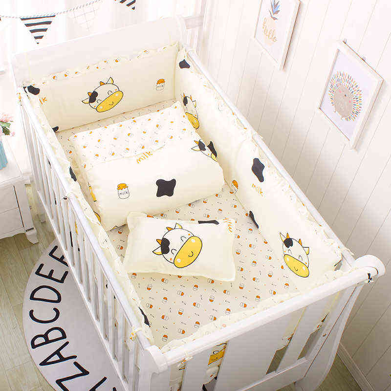 6pcs/set Blue Universe Design Crib Bedding Set Cotton Toddler Baby Bed Linens Include Baby Cot Bumpers Bed Sheet Pillowcase AA220326