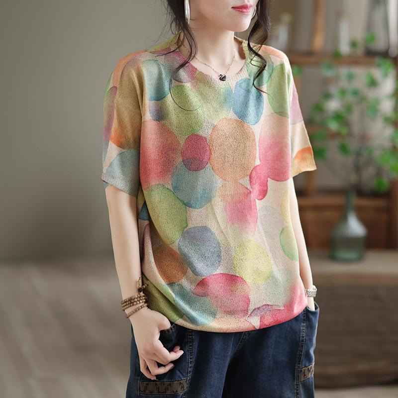 Women's T-Shirt Women Knit T-Shirts Summer Vintage Floral Loose O-Neck Collar Female Cotton Linen Tees Tide Thin
Women's T-Shirt Women Knit T-Shirts Summer Vintage Floral Loose O-Neck Collar Female Cotton Linen Tees Tide Thin