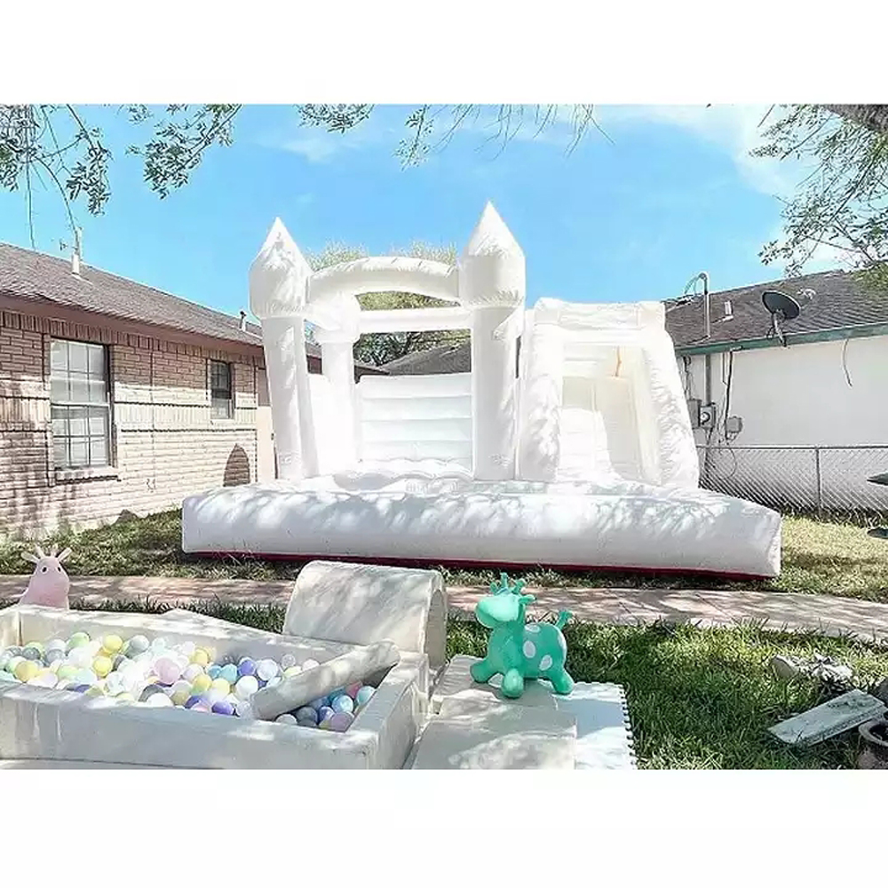 Wedding Bounce House Inflatable Bouncy Castle With Slide Ball Pit Pink White Moon Jumps For Party Rental