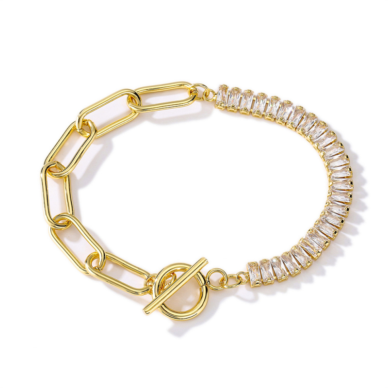New Arrival White Zircon Chain Bracelet Fashion Gold Plated Copper Jewelry for Women Gift