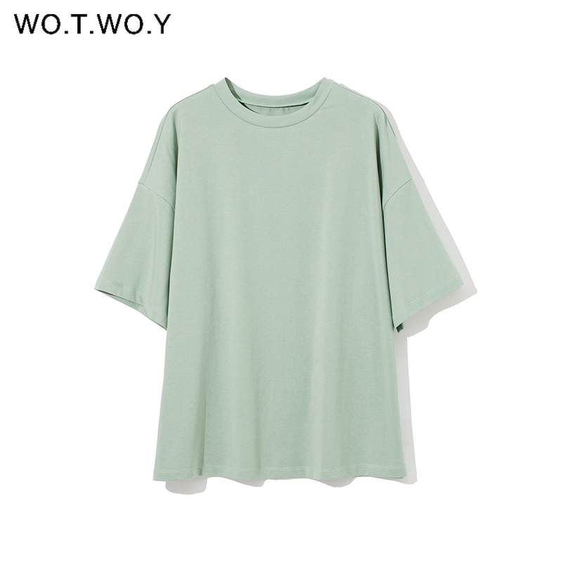 WOTWOY Summer Oversize Short Sleeve T-Shirt Women Casual Basic Tee Shirt O-neck Cotton Black White Harajuku Tops Female 220328