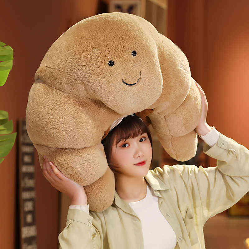 New 18/70cm Kawaii Plush Smile Croissant Pillow Lovely Dolls Stuffed Soft Bread Cushion For Kids Girls Birthday Valentine Gifts z250402