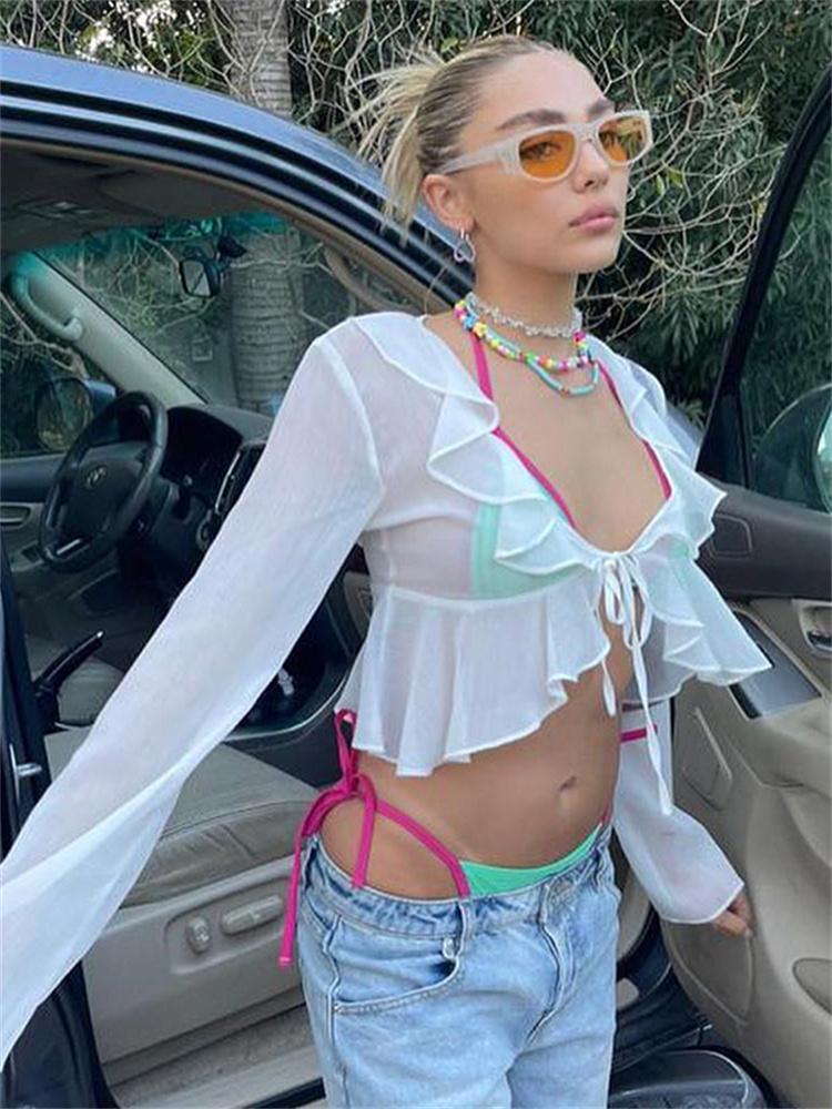 Women' Blouses & Shirts Y2K Fairycore Ruffles Crop Tops Summer Cover Ups Chic Women Mesh See Through Cardigans Vintage BlousesWomen, White
Women' Blouses & Shirts Y2K Fairycore Ruffles Crop Tops Summer Cover Ups Chic Women Mesh See Through Cardigans Vintage BlousesWomen, White