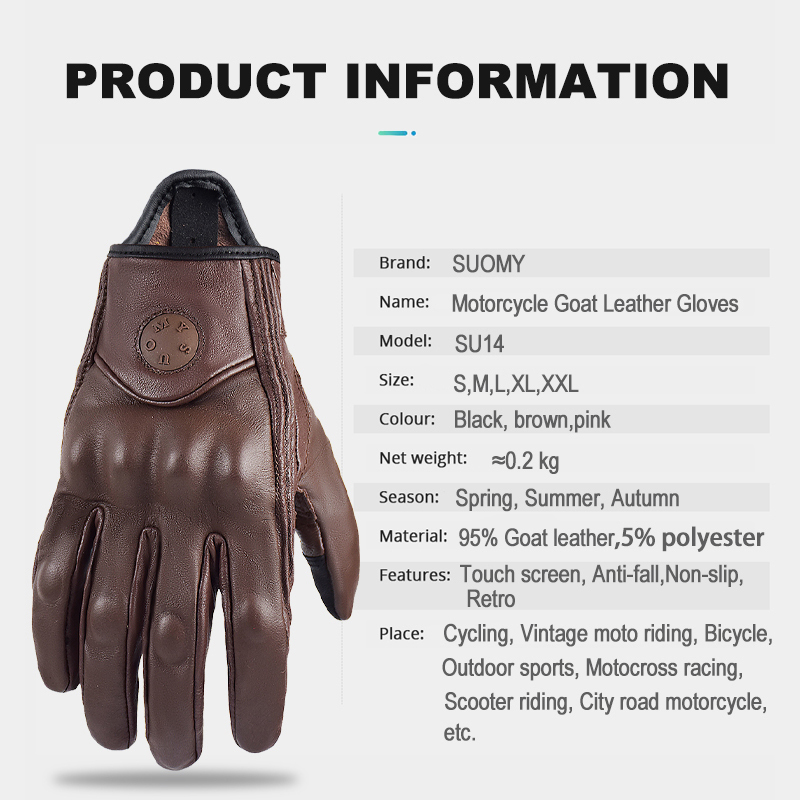 Suomy Leather Motorcycle Gloves Summer Men Motocross Gloves Retro Motorcyclist MTB BMX Cycling Biker Gloves Original CX220518