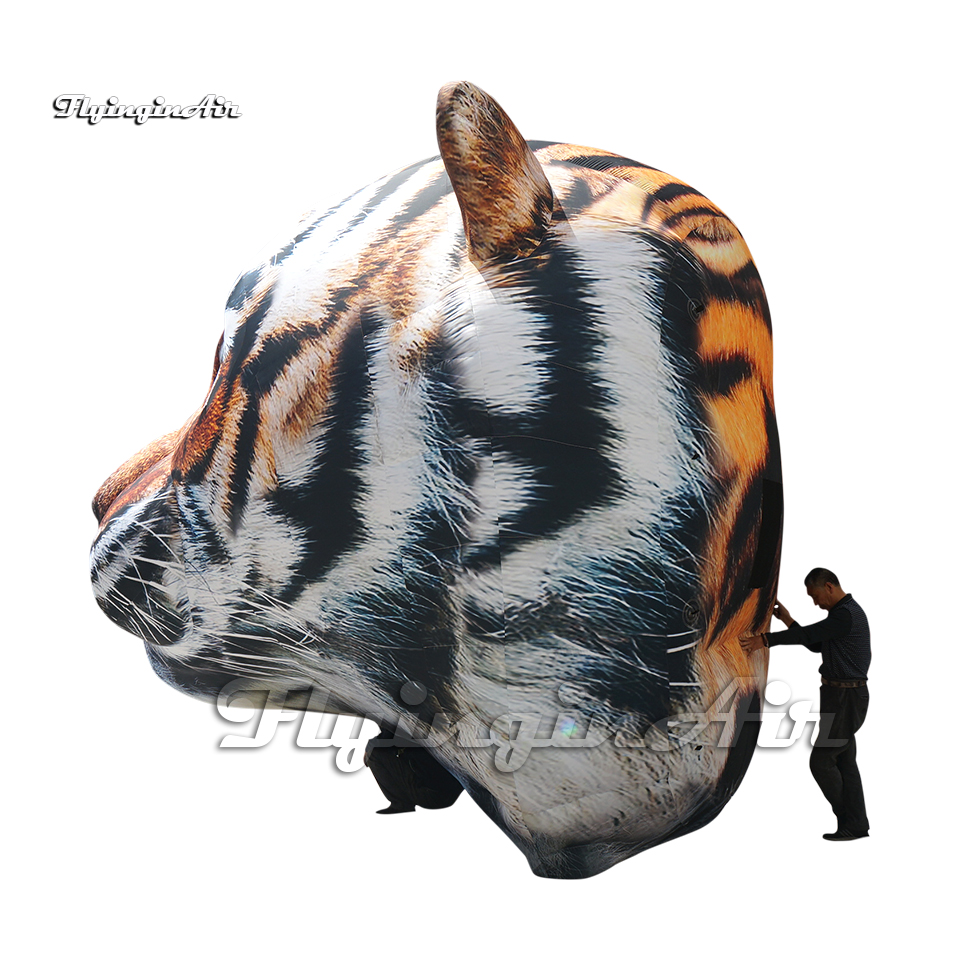 Simulated Large Inflatable Tiger Head Model Animal Balloon Air Blow Up Tiger For Carnival Stage Decoration