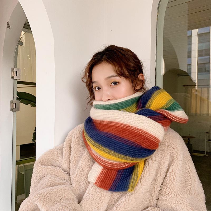 Berets Rainbow Striped Knitted Scarf Female Autumn And Winter Hundred Hitch Shawl Dual-use Korean Version Of The Student Cute Girls Sca, Blue
Berets Rainbow Striped Knitted Scarf Female Autumn And Winter Hundred Hitch Shawl Dual-use Korean Version Of The Student Cute Girls Sca, Blue