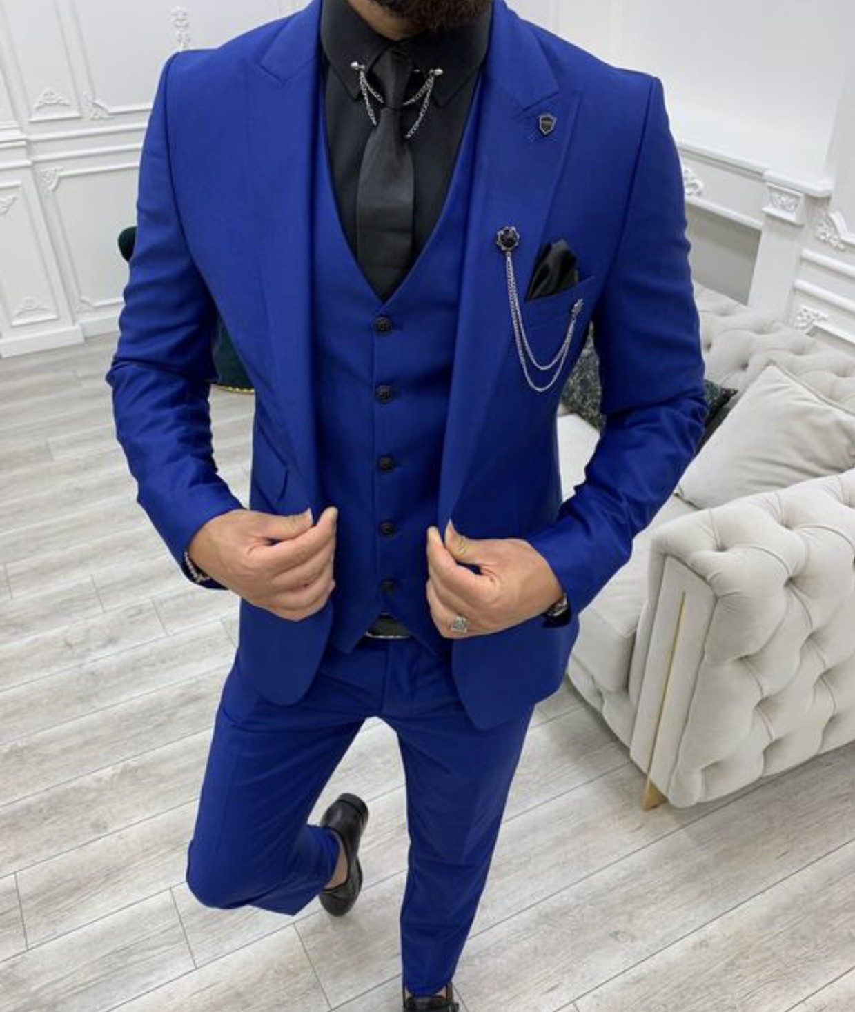 Black Wedding Tuxedos Custom Made Groom Wear For Slim Fit Men's Business Dress Suits Prom Dinner Plus Size 3 Pics Set(Jacket+Vest+Pants) One Butt