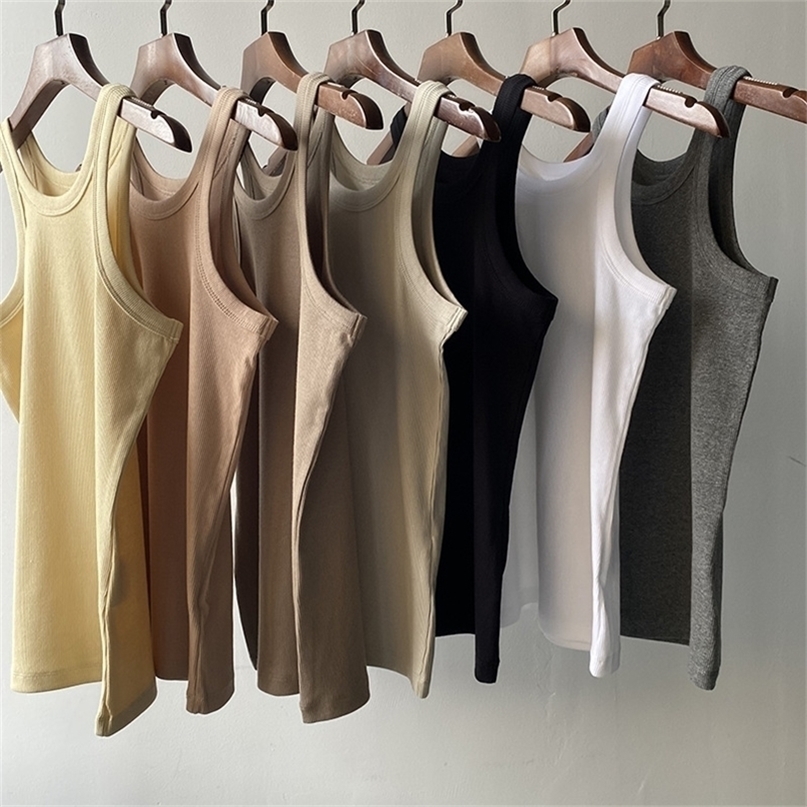 Women O-neck Sleeveless Tank Top lady Slim Stretch Vest Camis Female Casual Fashion Bottoming 220325