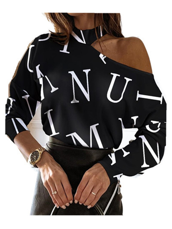 Women's Blouses & Shirts Women Elegant Fashion Long Sleeve Tops Could Shoulder Letter Casual Blouse