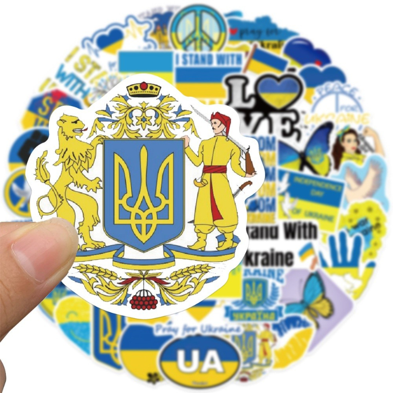 50Pcs/Lot Ukraine Stickers Ukraine flag wish peace graffiti Stickers for DIY Luggage Laptop Skateboard Bicycle Sticker