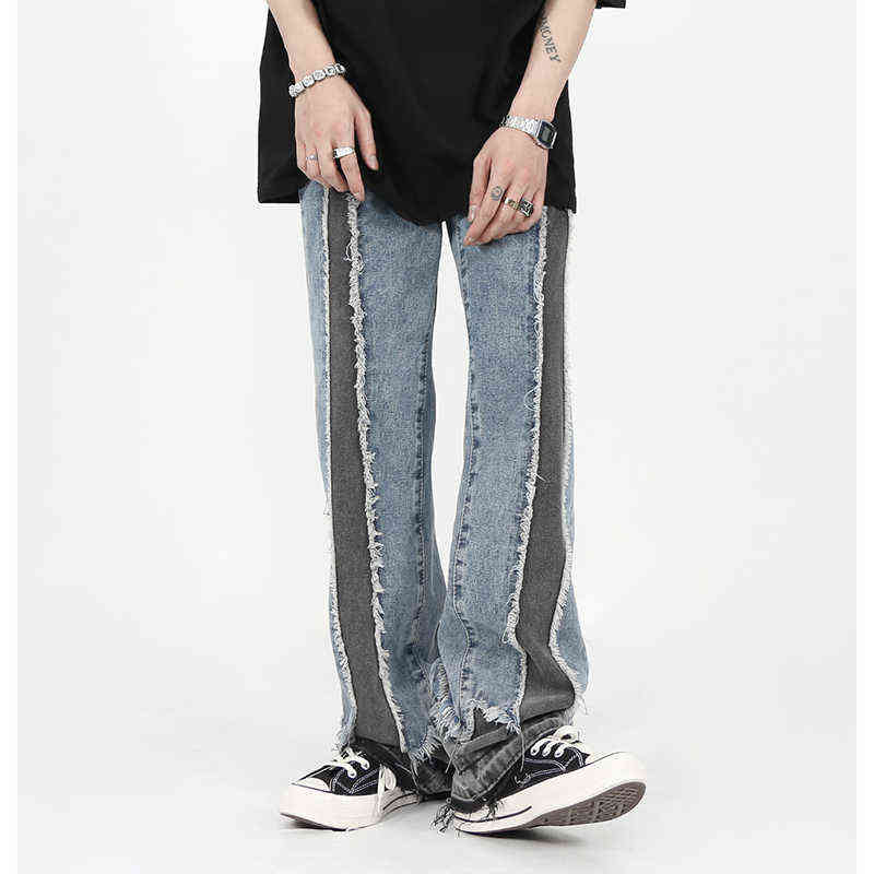 Tassel Retro Ripped Washed Color Match Jeans for Men and Women Straight Harajuku Spliced Loose Oversized Denim Trousers T220803, Blue
Tassel Retro Ripped Washed Color Match Jeans for Men and Women Straight Harajuku Spliced Loose Oversized Denim Trousers T220803, Blue