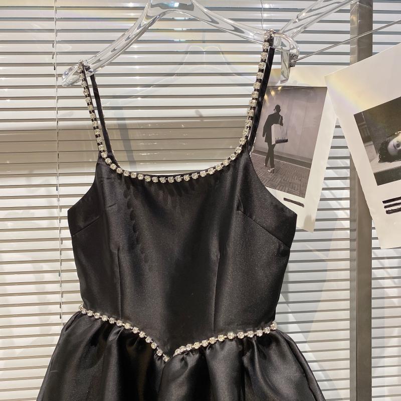 New design womens sexy fashion spaghetti strap rhinestone patched high waist ball gown short party dress vestidos SML