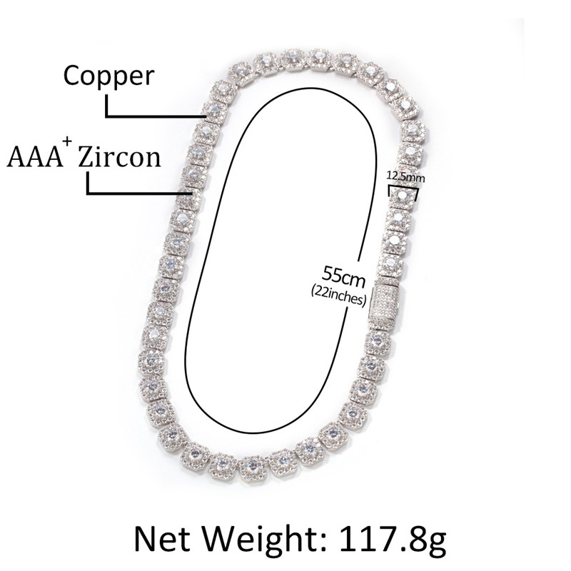 hip hop jewelry 12.5mm tennis designer copper mens gold necklace bracelet white Zirconia Ice Out Chain for Man Diamond Silver Necklaces Woman Choker C