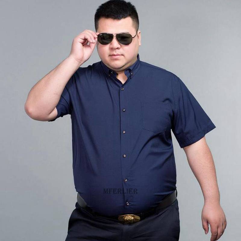 summer plus size 12XL 10XL 14XL 160kg Men Shirt short Sleeve Purple Black navy blue Business formal office wedding dress 220322