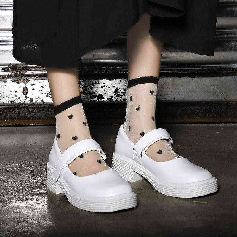 Dress Shoes Gothic Chunky Platform Wedges Mary Jane Women White Black Leather Low Heels Sandals Ladies Lolita Flats Fashion Loafers 220518