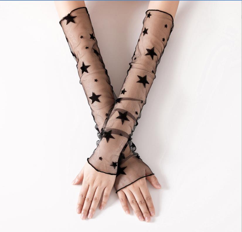 Women's Sun UV Protection Sheer Arm Sleeve Others Apparel Long Ultra-thin Lace Gloves Mesh Tulle Sunscreen Sleeves Fingerless Leg Cuff 1920s Sexy