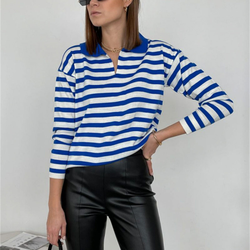 O Neck Vintage Striped Sweater Pullovers For Women Casual Loose Long Sleeves Jumpers Autumn Female Drop Shoulder Kintting Tops 220817