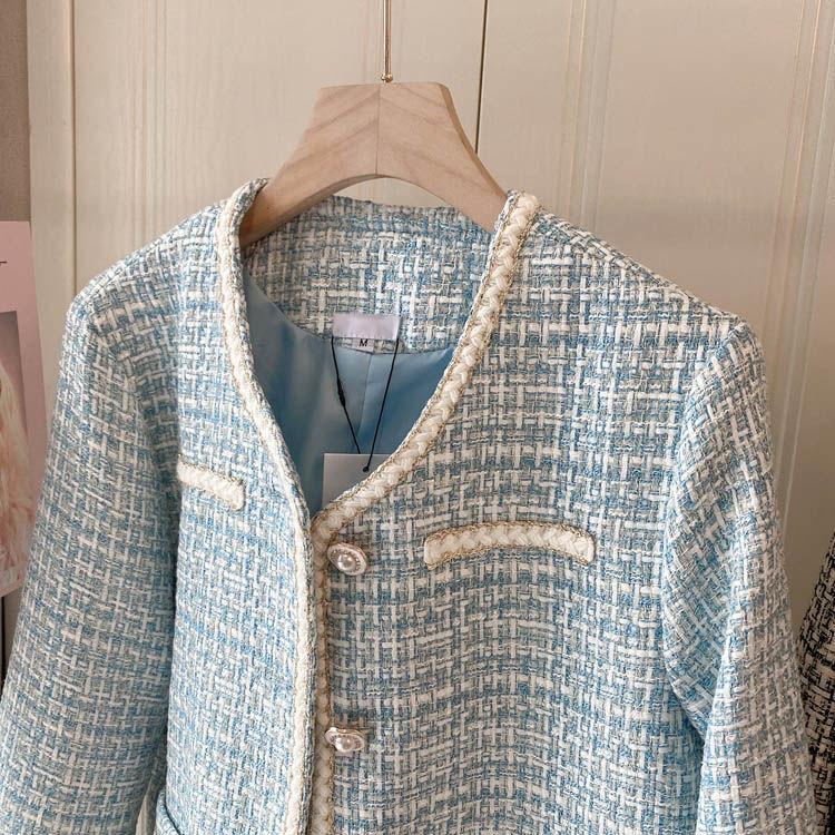 Womens Vintage Tweed Jacket Suit Blazer Coat Elegant Fashion Outwear Manteau Femme Feminino