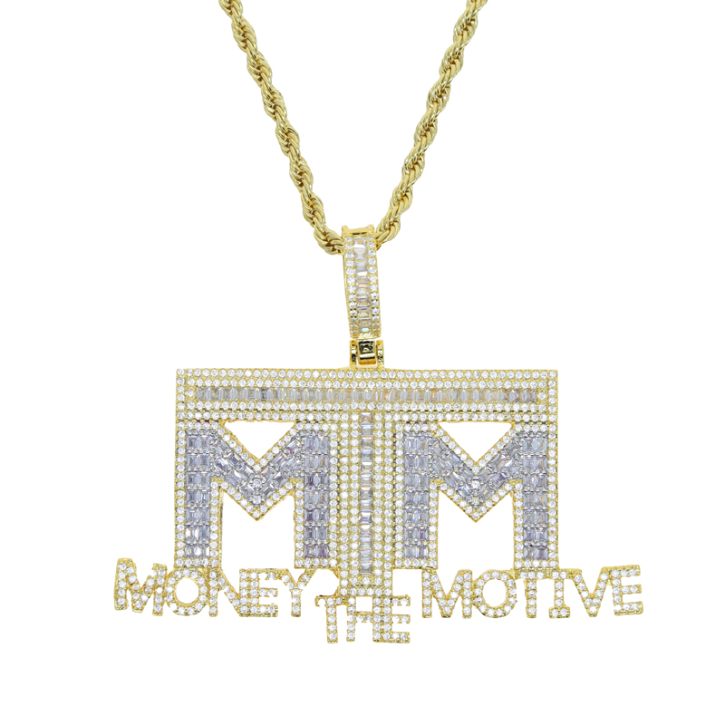 Iced Out Bling 5A Cubic Zirconia Paved Letters Money Necklace Pendant For Men With High Quality Rock Hip Hop Rope Chain Jewelry