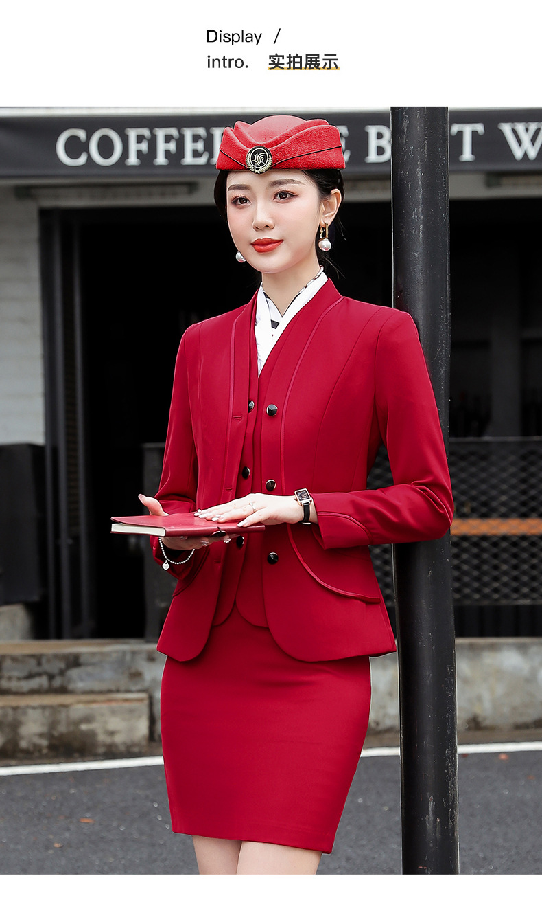 Professional Two Piece Dress Women Blazer Skirt Suit High-Speed Rail Stewardess College Student Fitness Performance Uniform Occupation Overalls