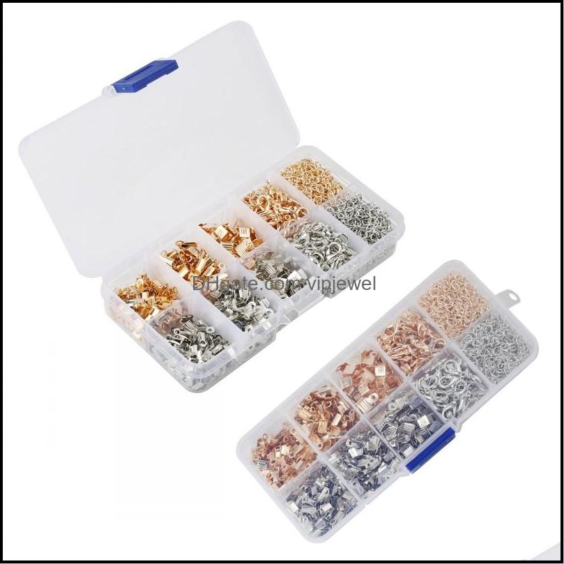 Clasps Hooks Jewelry Findings Components Kit Iron Fold Over Cord Ends Lobster Claw Jump Rings Exte Dh0Tj