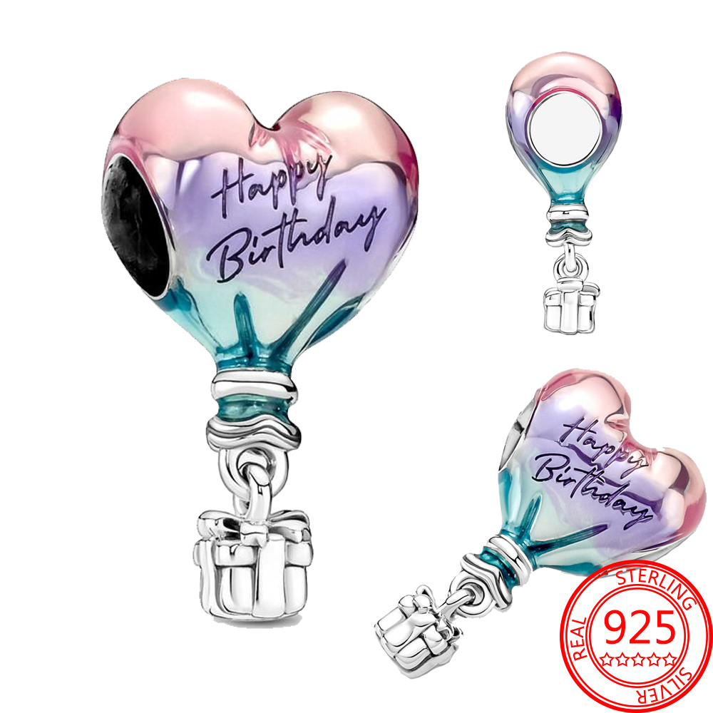 New Popular 925 Sterling Silver Charm Pink Heart Cute Headphone Charm For Bracelets And Necklaces Gifts DIY Jewelry For Girls