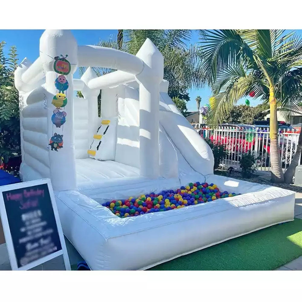 Wedding Bounce House Inflatable Bouncy Castle With Slide Ball Pit Pink White Moon Jumps For Party Rental