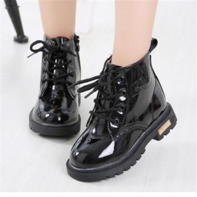 Autumn Winter Kids Girls Martin Boots children Boys Ankle Zip Snow Boot Shiny Patent Leather Baby Toddler Shoes Size 21-35