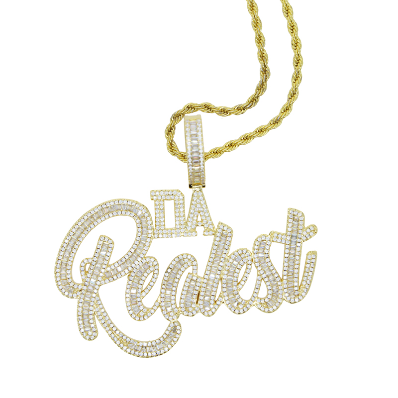 Iced Out Hiphop Baguette Letter Pendant Necklace for Men Micro Pave Bg 5A Cubic Zirconia Cuban Rope Chain Punk Rapper Jewelry dh5727163