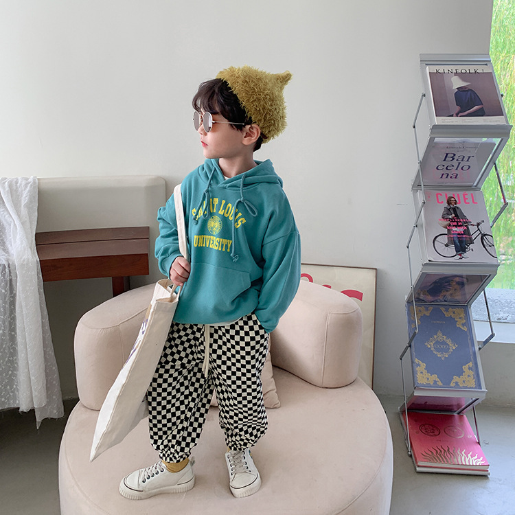 Autumn boys fashion loose plaid harem pants cotton unisex trousers 1-7Y 220512