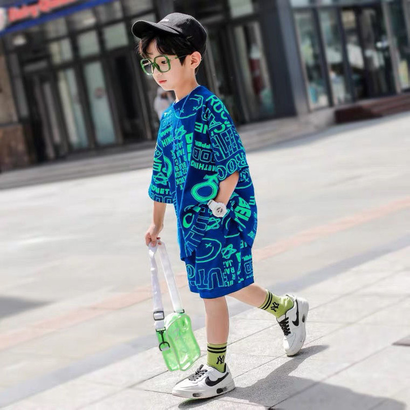 Children Clothes Fashion Summer Baby teenage boy Clothing Boys hiphop korean Casual T-Shirt Shorts 2Pcs/Sets 6 8 10 12 years 220419