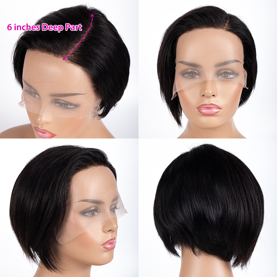Straight Pixie Cut Hd Lace Front Human Hair Wig Preplucked For Black Women Transparent Short Bob Wig Brazilian Remy 150% density DIva2