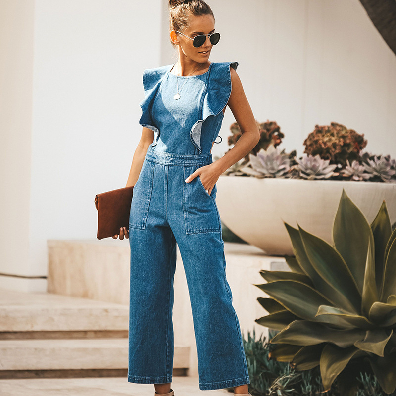 European and American Women's Jumpsuits Clothing 2022 Autumn New Lace Wild Casual Solid Color Ruffled Denim Rompers, Blue
European and American Women's Jumpsuits Clothing 2022 Autumn New Lace Wild Casual Solid Color Ruffled Denim Rompers, Blue