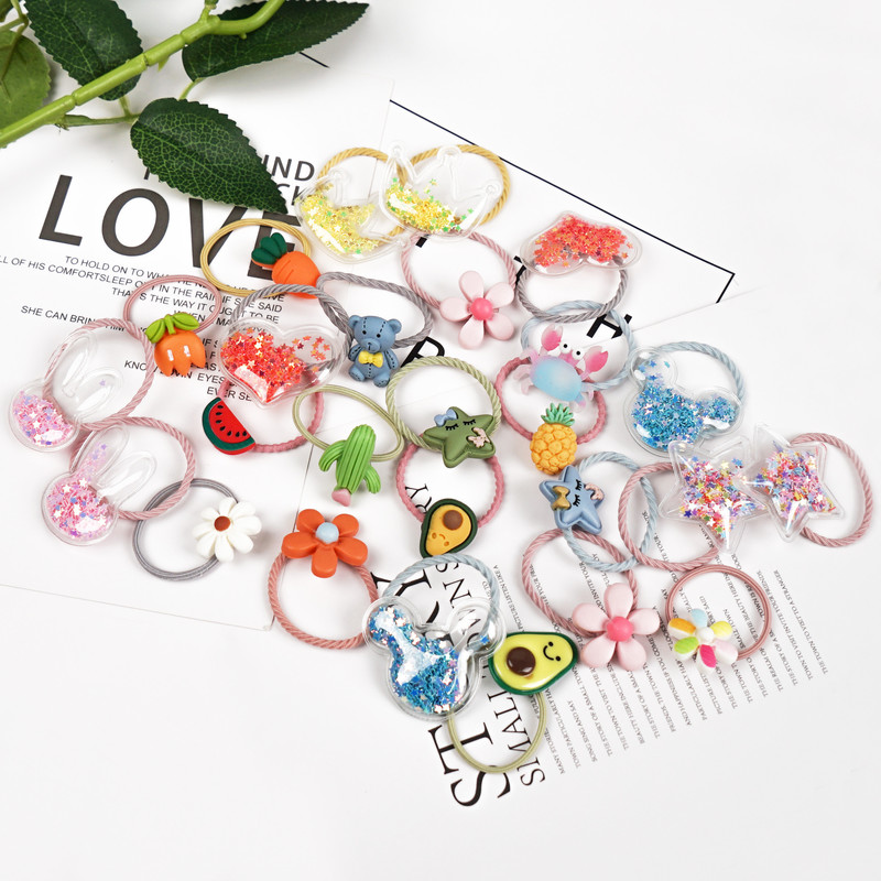 60 120PCS Cartoon Hair Ties Baby Girl Accessories Kawaii Bobbles Elastic Rubber Bands for Children Kids Ponytail Holder 220630