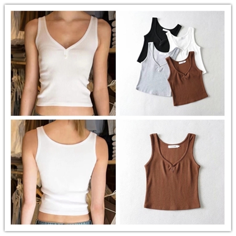 Women Top Short Tank Sling Vest Female Summer Clothes Sleeveless T-Shirt Sexy V Neck Girls Camis Tee 220325