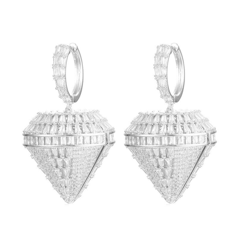 Charm Diamond Earring Designer for Woman Party South American AAA Cubic Zirconia Copper Bride Wedding Engagement Silver Luxury CZ Earrings Size 4.2cm 