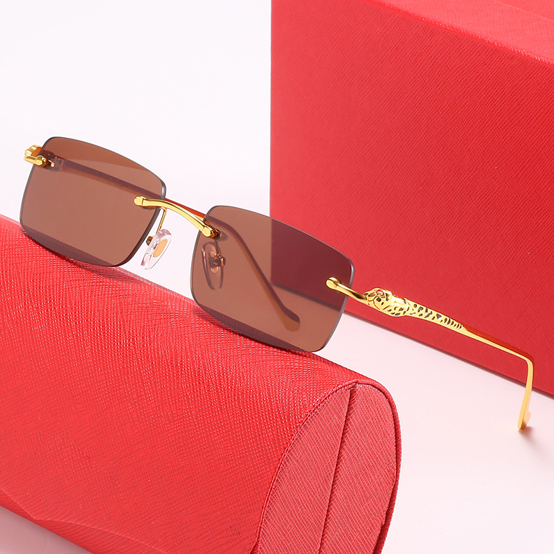 Designer men's Sunglasses Sun Glasses leopard head metal rimless glasses optical frame classic oval small square gold luxury women's Sunglass red box