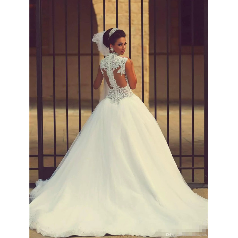New Style Ball Gown Lace Wedding Dresses Arabic Said Mhamad Sweetheart Beaded Topped Illusion Back Bridal Gowns