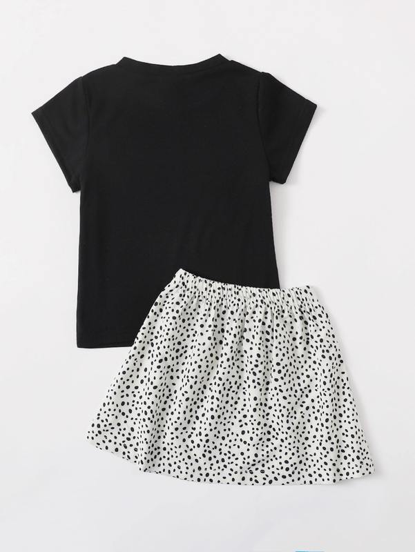 Toddler Girls Cartoon Graphic Tee & Confetti Print Skirt SHE