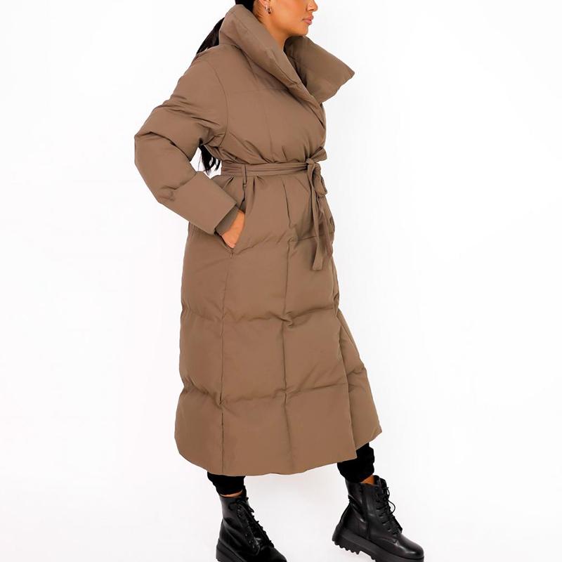 Women's Trench Coats Malina Thick Loose Parkas Women Fashion Solid Covered Button Elegant Tie Belt Long Cotton Jackets Female Ladies