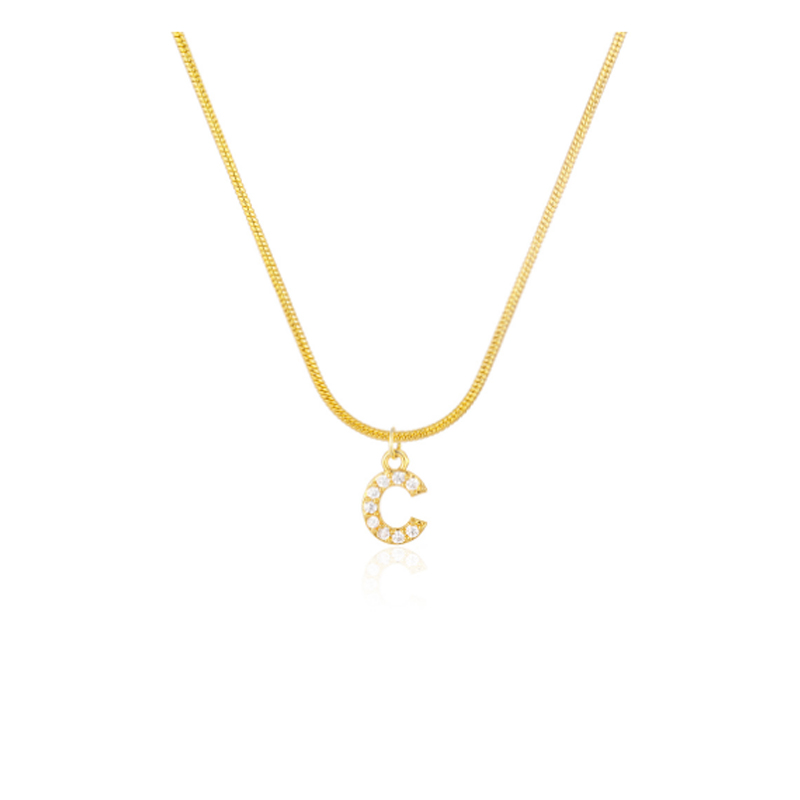 Inlaid Zircon Alphabet Initials Pendant Necklace Ladies Gold Chain Cute Charm Collier Alphabet Necklace Jewelry Friend Gift