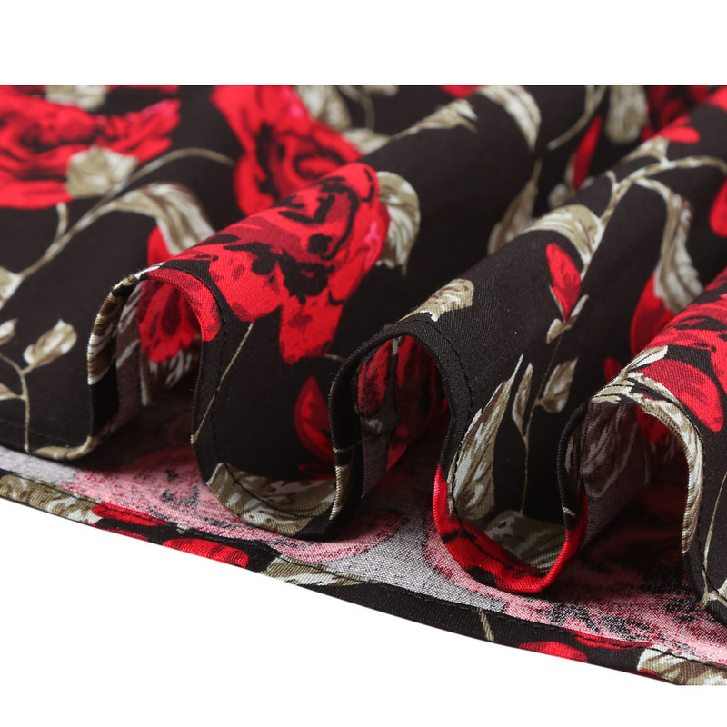 High Waist Floral Rockabilly Pleated Skirts Womens Summer Red Rose Flower Boho Vintage Skirt Midi Plus Size 3XL Clothing 220317