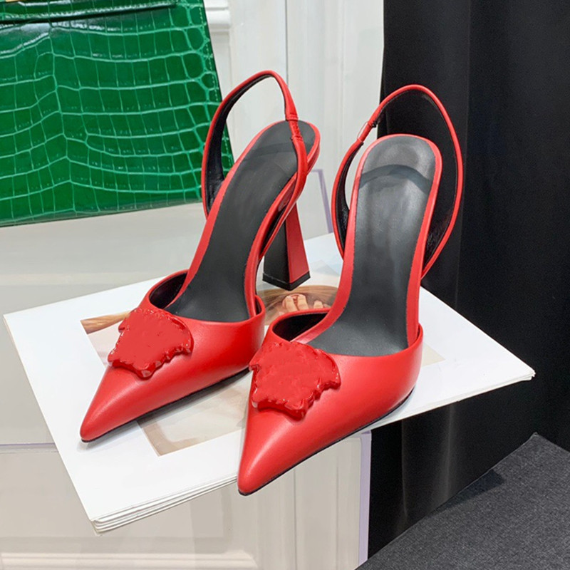 Womens Fashion Spring Summer High Block Heel Slingback Pump Shoes Ladies Elegant Pointed Toe Slip On Sandal 220509