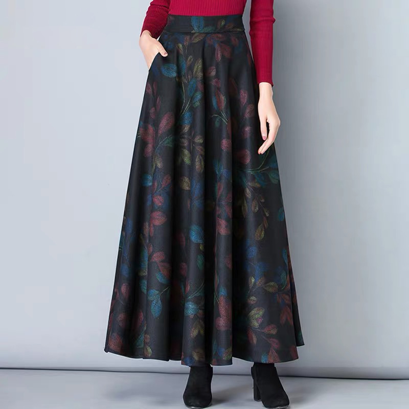 Vintage A-Line High Waist Woolen Skirts Autumn Winter Fashion Women's Wool Maxi Female Casual Long Streetwear 220317