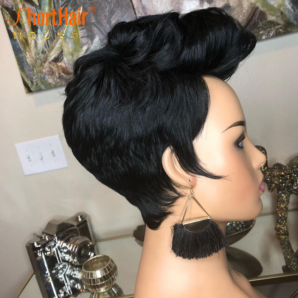 Short Bob Pixie Cut Human hair Wig Brazilian None Lace Front Wigs For Black Women Full Machine Made 150 density