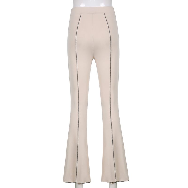 Green Striped Edge Flare Pants For Women Fashion Casual Sweatpant Skinny High Waist Trouser Female Capris Streetwear