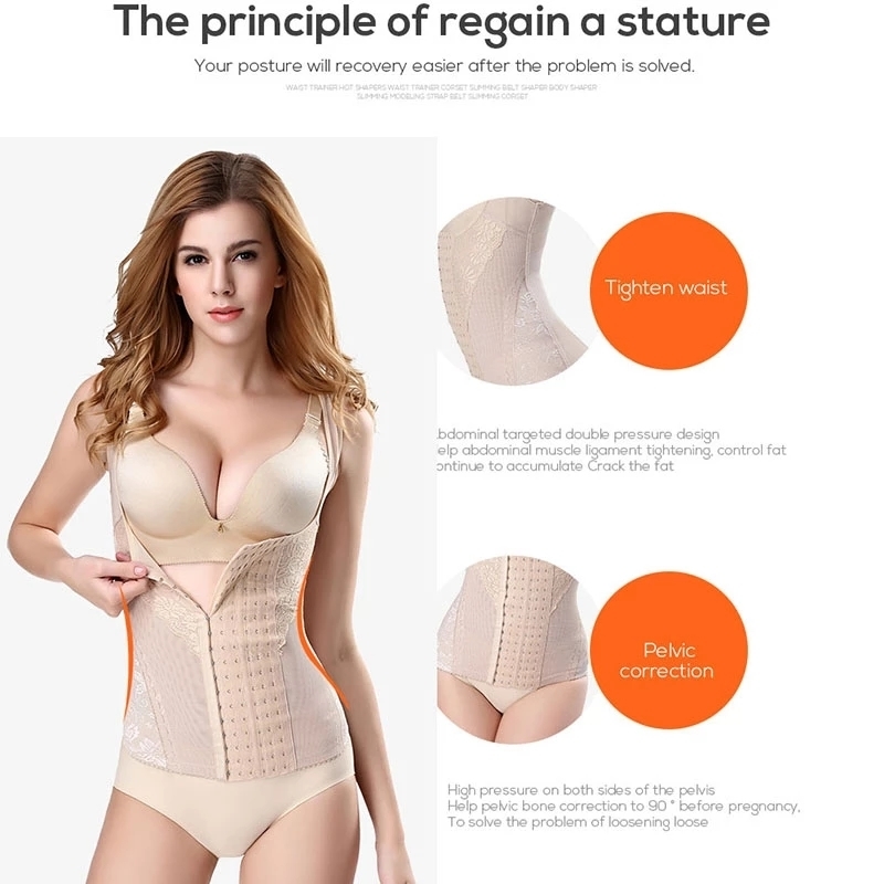 BIBI UBRA Women Front Button Waist Trainer faja Plus Size Breathable Underbust Modeling Strap Shapewear Hollow Out Body Shaper