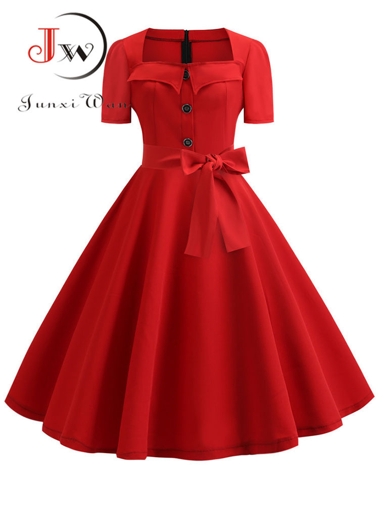 

Women Summer Dress Elegant Retro Vintage 50s 60s Robe Rockabilly Swing Pinup Dresses Casual Red Party Vestidos 220418, Pettiskirt red