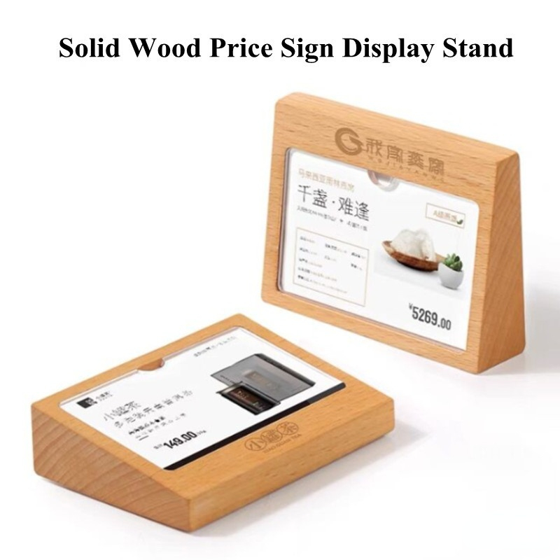 90X54MM Table Acrylic Sign Holder Ad Photo Picture Frame Wood Menu stand